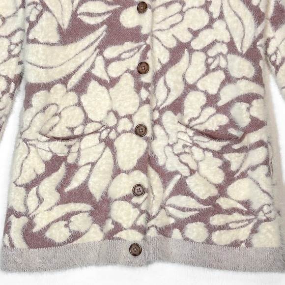 Anthropologie Meadow Rue Floral Eyelash Cardigan Sweater Womens XS Fuzzy Soft - Picture 5 of 10